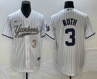 Men's New York Yankees #3 Babe Ruth Number White With Patch Cool Base Stitched Baseball Jersey (2)