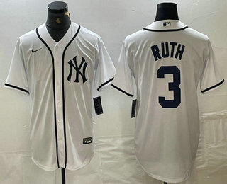 Men's New York Yankees #3 Babe Ruth White Fashion Cool Base Jersey