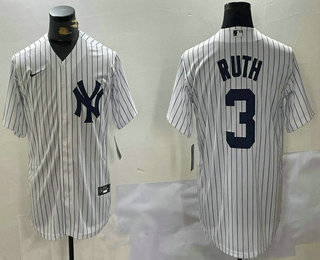 Men's New York Yankees #3 Babe Ruth White Name Stitched Cool Base Nike Jersey