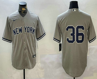 Men's New York Yankees #36 Carlos Beltran Grey Without Name 2024 World Series Stitched Jersey