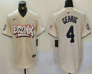 Men's New York Yankees #4 Lou Gehrig Cream Limited Stitched Baseball Jersey