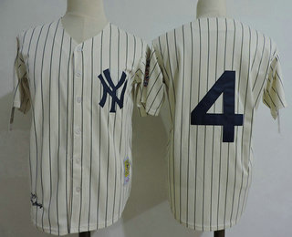 Men's New York Yankees #4 Lou Gehrig Cream Pinstripe 1989 Throwback Cooperstown Collection Stitched MLB Mitchell & Ness Jersey