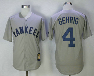 Men's New York Yankees #4 Lou Gehrig Gray Road Throwback Cooperstown Collection Stitched MLB Mitchell & Ness Jersey