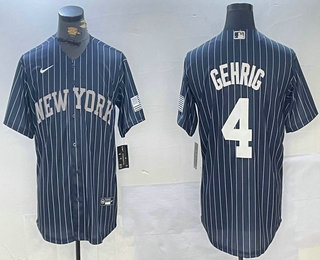 Men's New York Yankees #4 Lou Gehrig Navy Pinstripe Fashion Cool Base Jersey