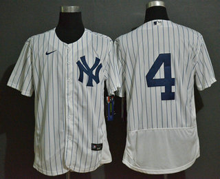 Men's New York Yankees #4 Lou Gehrig White Home No Name Stitched MLB Flex Base Nike Jersey