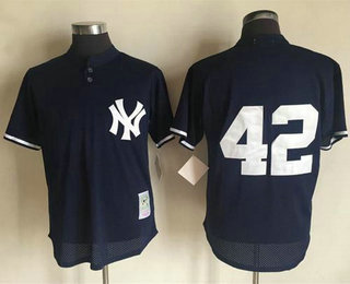 Men's New York Yankees #42 Mariano Rivera Navy Blue Mitchell And Ness Throwback Stitched MLB Jersey