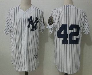 Men's New York Yankees #42 Mariano Rivera No Name White Retired Patch Stitched MLB Cooperstown Collection Jersey by Mitchell & Ness