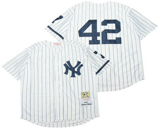 Men's New York Yankees #42 Mariano Rivera White 1995 Throwback Stitched MLB Mitchell & Ness Jersey