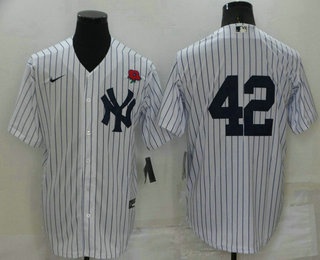 Men's New York Yankees #42 Mariano Rivera White No Name Stitched Rose Nike Cool Base Throwback Jersey