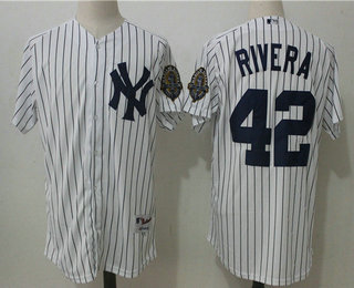 Men's New York Yankees #42 Mariano Rivera White Retired Patch Stitched MLB Cooperstown Collection Jersey by Mitchell & Ness