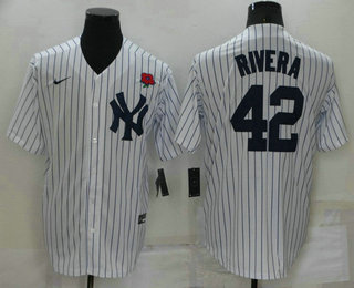 Men's New York Yankees #42 Mariano Rivera White Stitched Rose Nike Cool Base Throwback Jersey