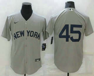 Men's New York Yankees #45 Gerrit Cole 2021 Grey Field of Dreams Cool Base Stitched Baseball Jersey