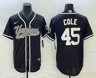 Men's New York Yankees #45 Gerrit Cole Black With Patch Cool Base Stitched Baseball Jersey