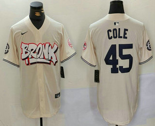 Men's New York Yankees #45 Gerrit Cole Cream Limited Stitched Baseball Jersey