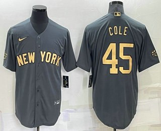 Men's New York Yankees #45 Gerrit Cole Grey 2022 All Star Stitched Cool Base Nike Jersey