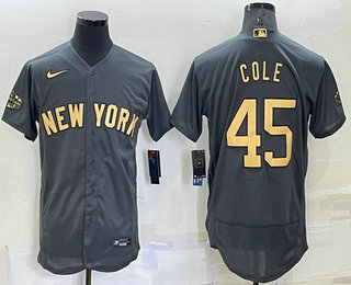 Men's New York Yankees #45 Gerrit Cole Grey 2022 All Star Stitched Flex Base Nike Jersey