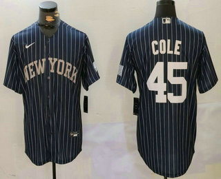 Men's New York Yankees #45 Gerrit Cole Navy Pinstripe Fashion Cool Base Jersey