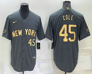 Men's New York Yankees #45 Gerrit Cole Number Grey 2022 All Star Stitched Cool Base Nike Jersey