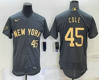 Men's New York Yankees #45 Gerrit Cole Number Grey 2022 All Star Stitched Flex Base Nike Jersey