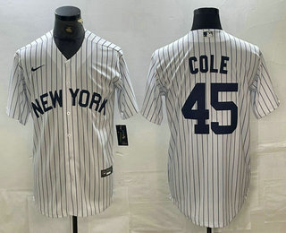 Men's New York Yankees #45 Gerrit Cole White 2024 Cool Base Stitched Jersey 11