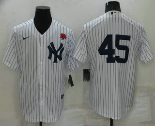 Men's New York Yankees #45 Gerrit Cole White No Name Stitched Rose Nike Cool Base Throwback Jersey