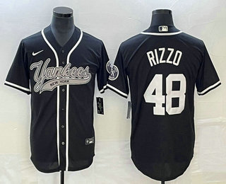 Men's New York Yankees #48 Anthony Rizzo Black With Patch Cool Base Stitched Baseball Jersey