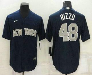 Men's New York Yankees #48 Anthony Rizzo Black With Silver Stitched MLB Nike Cool Base Throwback Jersey