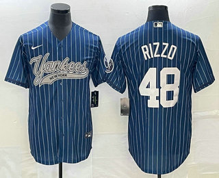 Men's New York Yankees #48 Anthony Rizzo Blue Pinstripe Cool Base Stitched Baseball Jersey