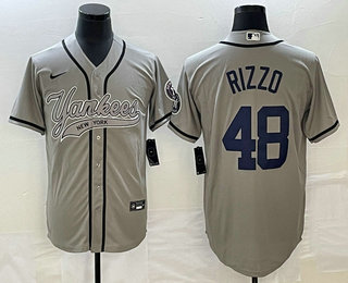 Men's New York Yankees #48 Anthony Rizzo Grey With Patch Cool Base Stitched Baseball Jersey