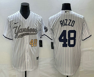 Men's New York Yankees #48 Anthony Rizzo Number White With Patch Cool Base Stitched Baseball Jersey