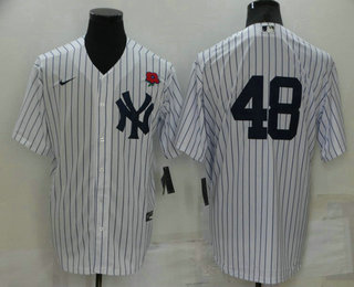 Men's New York Yankees #48 Anthony Rizzo White No Name Stitched Rose Nike Cool Base Throwback Jersey