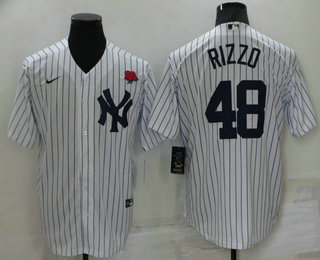 Men's New York Yankees #48 Anthony Rizzo White Stitched Rose Nike Cool Base Throwback Jersey