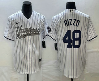 Men's New York Yankees #48 Anthony Rizzo White With Patch Cool Base Stitched Baseball Jersey