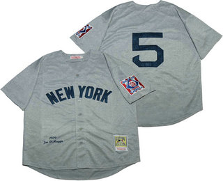 Men's New York Yankees #5 Joe DiMaggio 1939 Gray Wool Mitchell & Ness Throwback Jersey