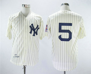 Men's New York Yankees #5 Joe DiMaggio Cream Pinstripe 1939 Throwback Cooperstown Collection Stitched MLB Mitchell & Ness Jersey