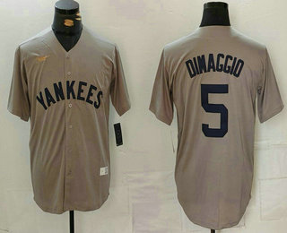 Men's New York Yankees #5 Joe DiMaggio Name Grey Stitched Nike Throwback Jersey