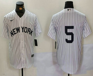 Men's New York Yankees #5 Joe DiMaggio White No Name Cool Base Stitched Jersey