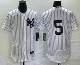 Men's New York Yankees #5 Joe DiMaggio White No Name Flex Base Stitched Baseball Jersey