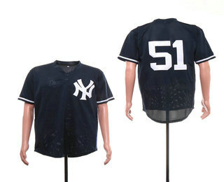 Men's New York Yankees #51 Bernie Williams Navy Blue Mesh Batting Practice 1995 Throwback Jersey By Mitchell & Ness