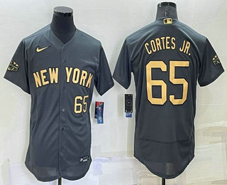 Men's New York Yankees #65 Nestor Cortes Jr Number Grey 2022 All Star Stitched Flex Base Nike Jersey