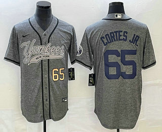 Men's New York Yankees #65 Nestor Cortes Jr Number Grey Gridiron Cool Base Stitched Baseball Jersey