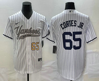 Men's New York Yankees #65 Nestor Cortes Jr Number White With Patch Cool Base Stitched Baseball Jersey