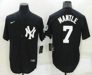 Men's New York Yankees #7 Mickey Mantle Black Stitched Nike Cool Base Throwback Jersey