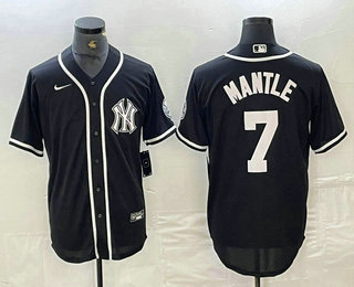 Men's New York Yankees #7 Mickey Mantle Black White Cool Base Stitched Jersey