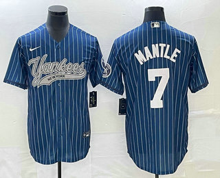 Men's New York Yankees #7 Mickey Mantle Blue Pinstripe Cool Base Stitched Baseball Jersey