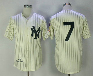 Men's New York Yankees #7 Mickey Mantle Cream Pinstripe 1951 Throwback Cooperstown Collection Stitched MLB Mitchell & Ness Jersey