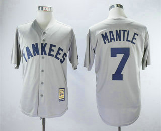 Men's New York Yankees #7 Mickey Mantle Gray Cooperstown Collection Mitchell & Ness Jersey