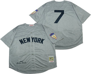 Men's New York Yankees #7 Mickey Mantle Gray Wool 1951 Cooperstown Collection Stitched MLB Throwback Jersey By Mitchell & Ness