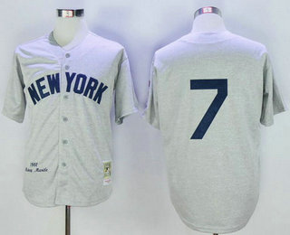 Men's New York Yankees #7 Mickey Mantle Gray Wool 1951 Cooperstown Collection Stitched MLB Throwback Jersey By Mitchell & Ness