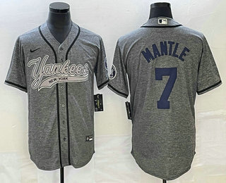 Men's New York Yankees #7 Mickey Mantle Grey Gridiron Cool Base Stitched Baseball Jersey